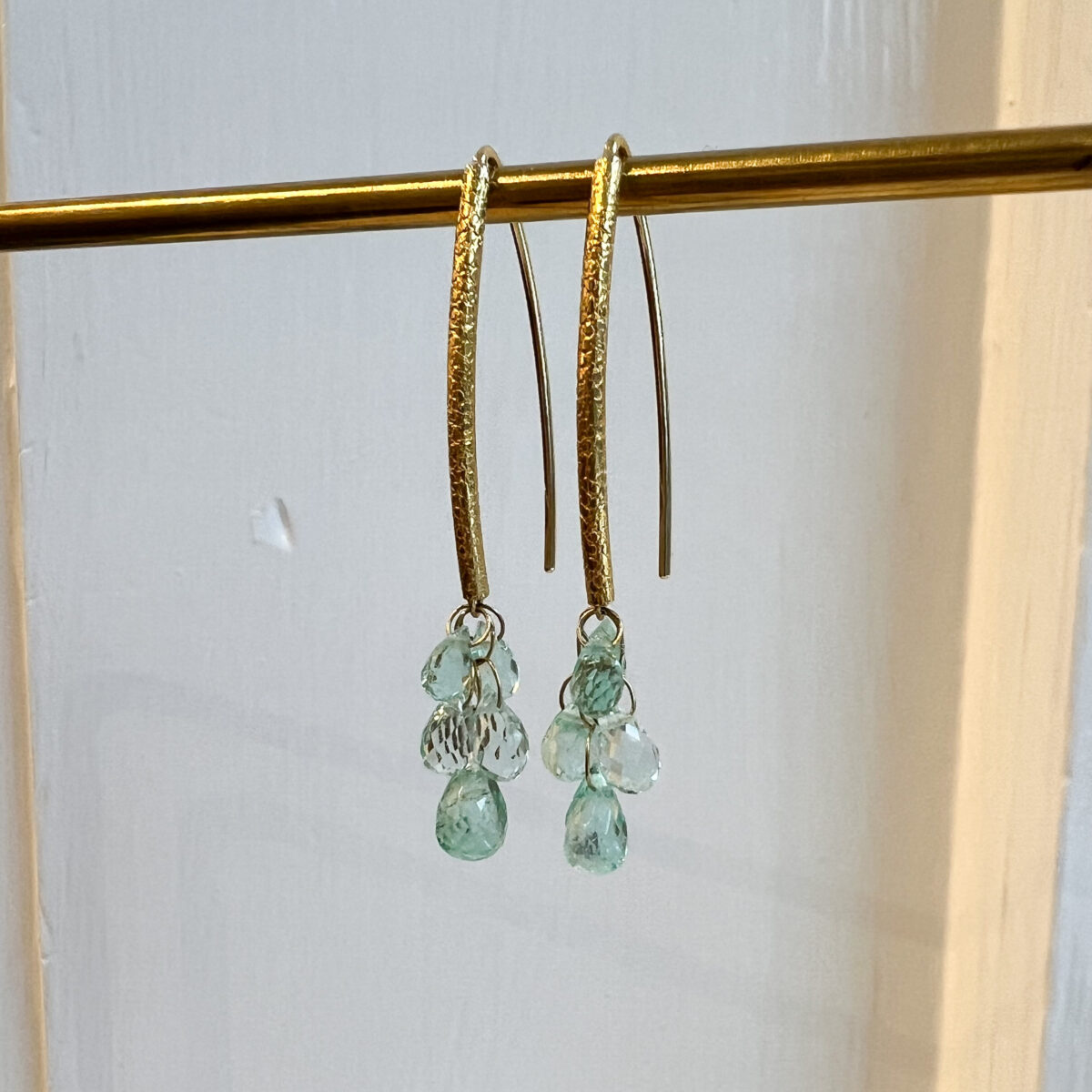 Yellow Gold and Seafoam Emerald Briolettes Earrings