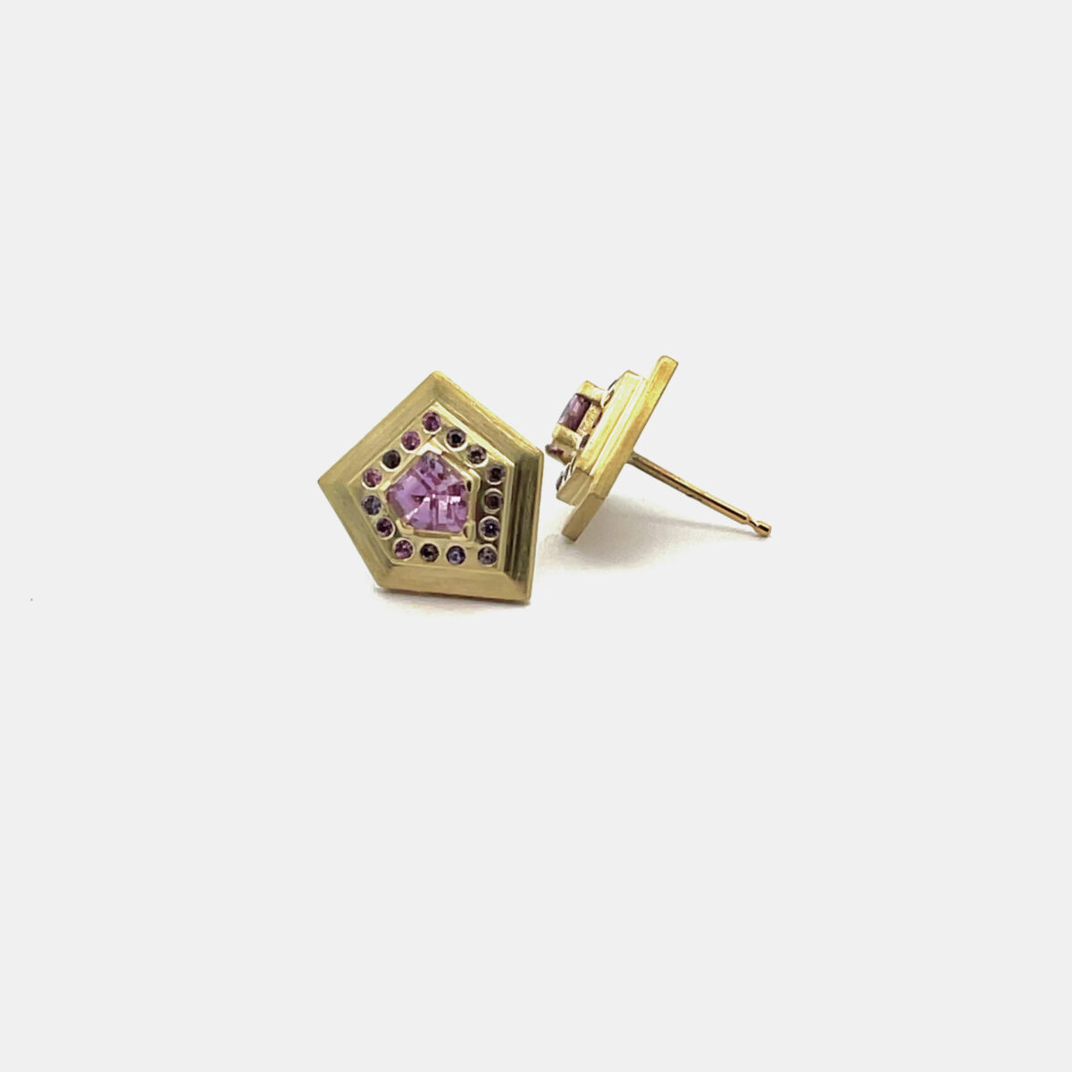 18 karat Yellow Gold and Pink Sapphire Elevation Stud Earrings