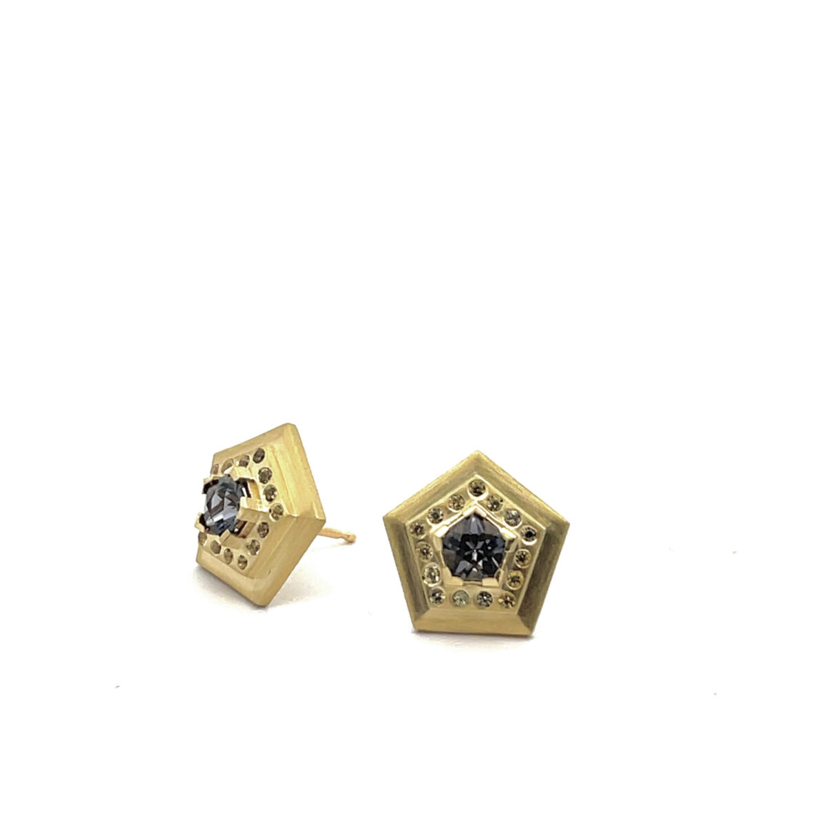 18 karat Yellow Gold and Spinel and Sapphire Elevation Stud Earrings
