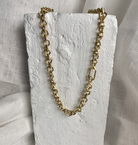 Yellow Gold Geometric Shape Link Necklace