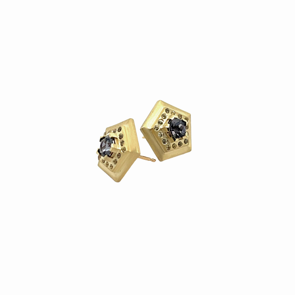 18 karat Yellow Gold and Spinel and Sapphire Elevation Stud Earrings