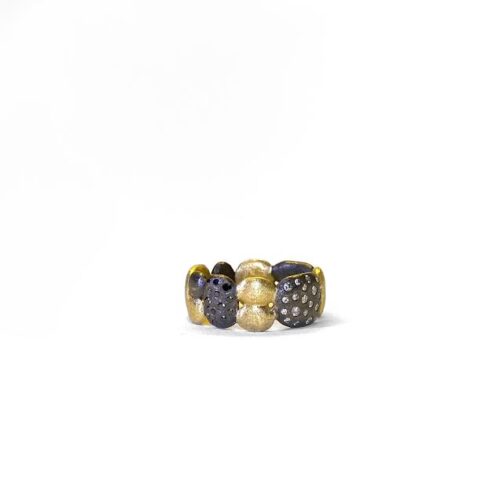18 karat Yellow Gold, Oxidized Sterling Silver and Diamond Ring