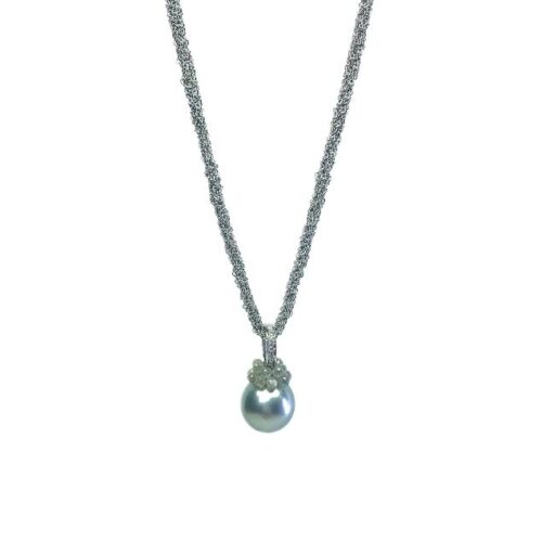 White Gold and Tahitian Pearl and Diamond Pendant