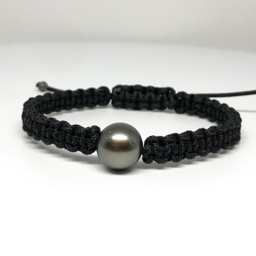 Gray Tahiitian Pearl and Black Macrame Bracelet