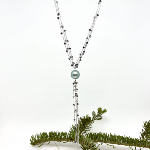 Diamond and Tahitian Pearl Lariat Necklace