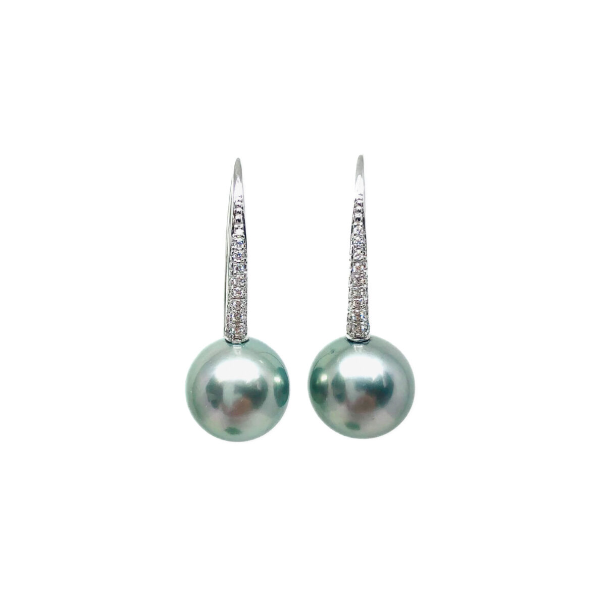 White Gold Diamond Tahitian Cultured Pearl Wire Earring