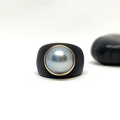 Ionized Steel and Tahitian Pearl Ring