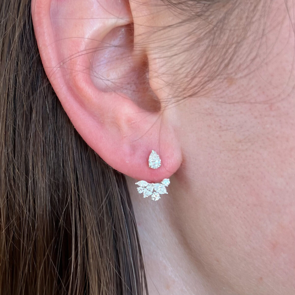 White Gold Diamond Cluster Studs with Jackets