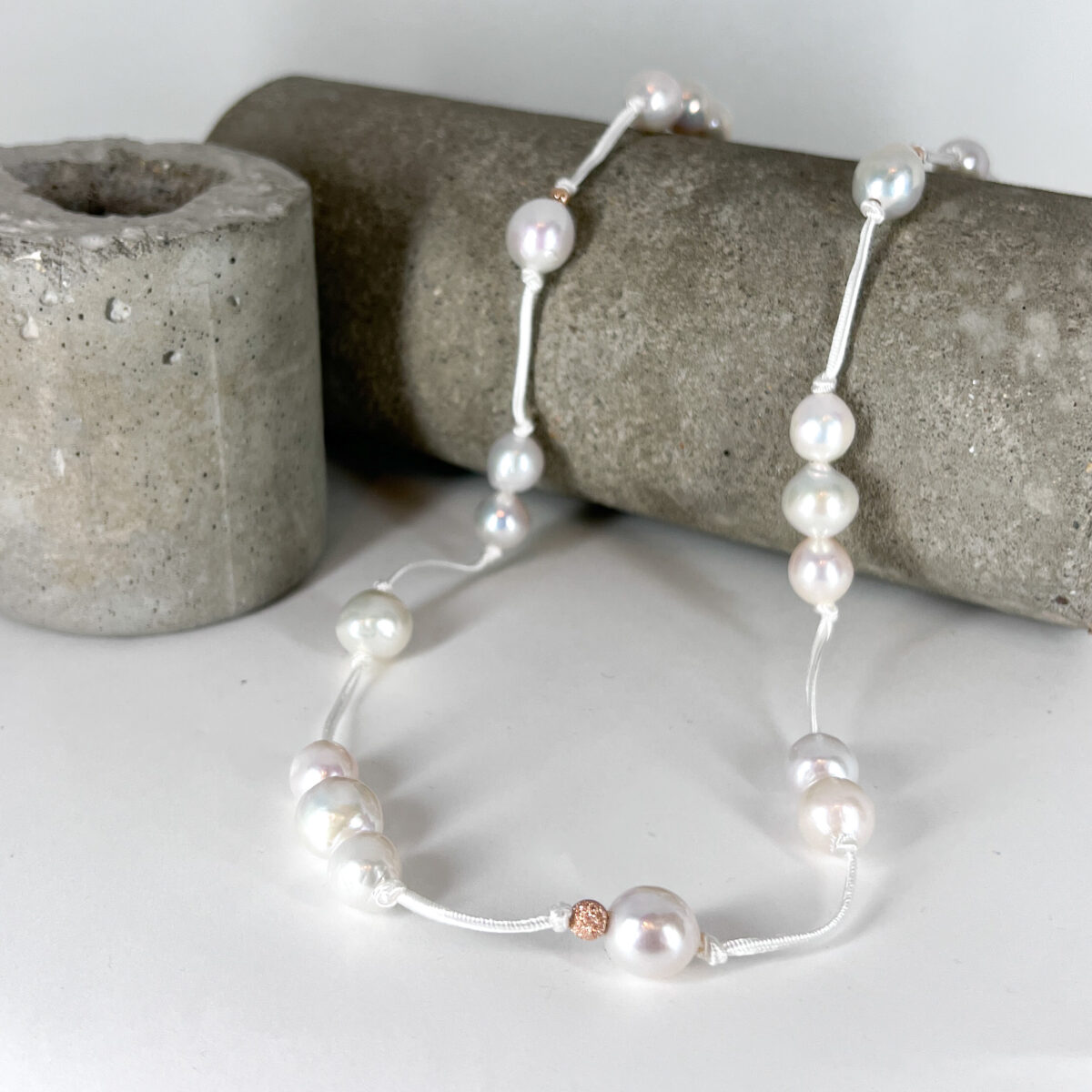 Ming Cultured Pearl and Rose Gold Ribbon Necklace