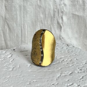 Oxidized silver, 24 karat gold and diamond Ring