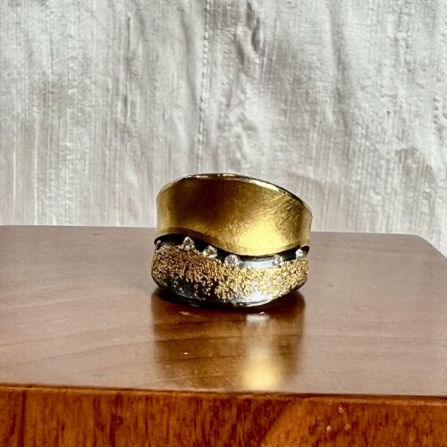 Oxidized silver, 24 karat gold and diamond Statement Ring