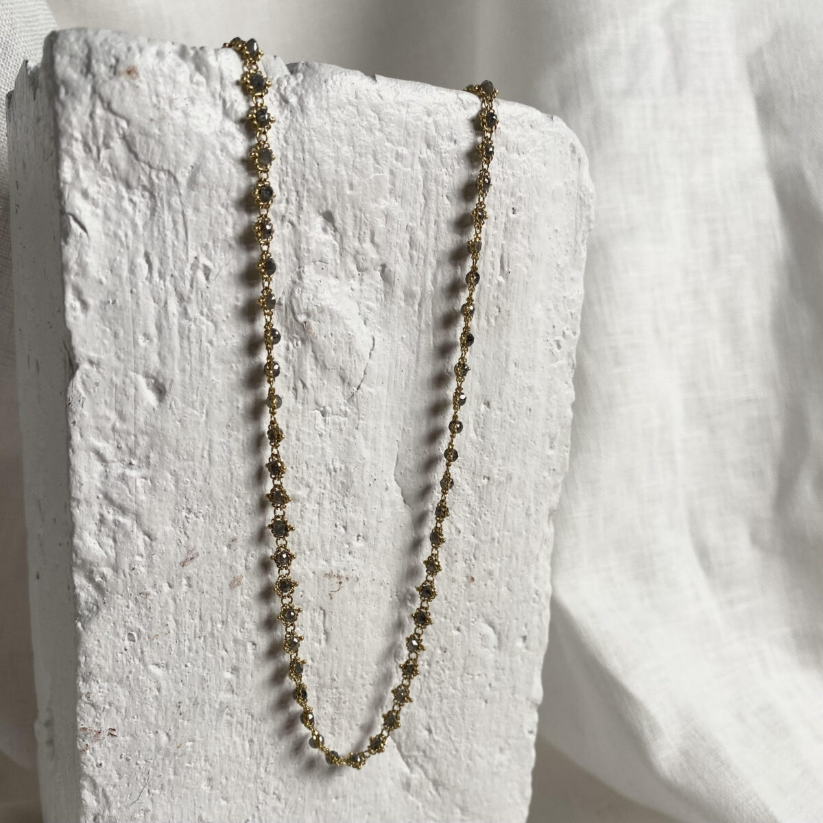 18 karat Yellow Gold and Gray Diamond Textile Necklace