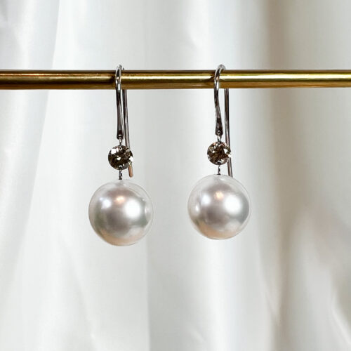 White Gold and Pearl Earrings with a Diamond Accent