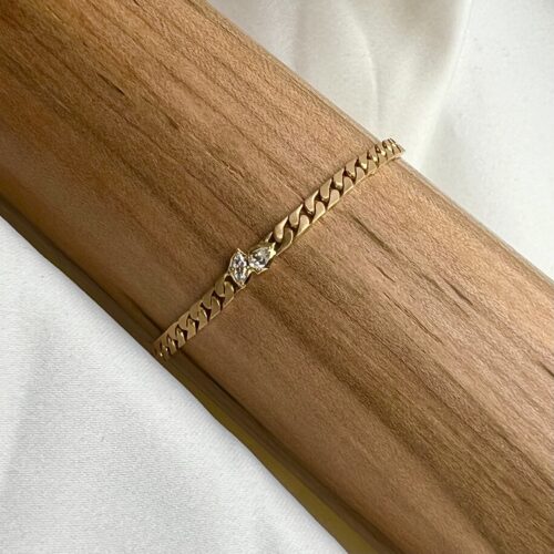 Yellow Gold and Diamond Curb Chain Bracelet
