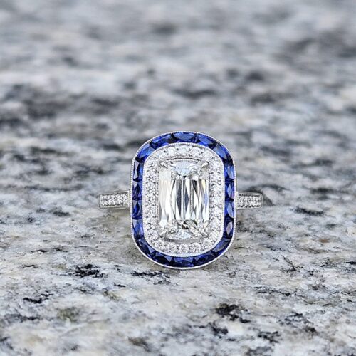 Platinum Sapphire and ASHOKA® Diamond Ring