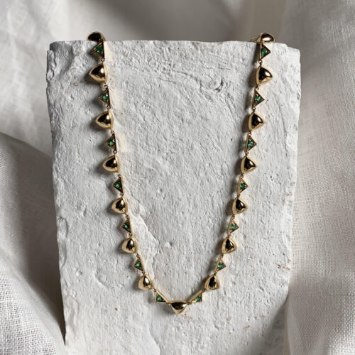 18 karat Yellow Gold and Emerald Trillion Necklace
