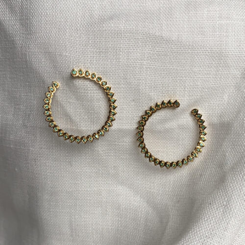 18 karat Yellow Gold and Emerald "Mandala Petal Crescent" Earrings