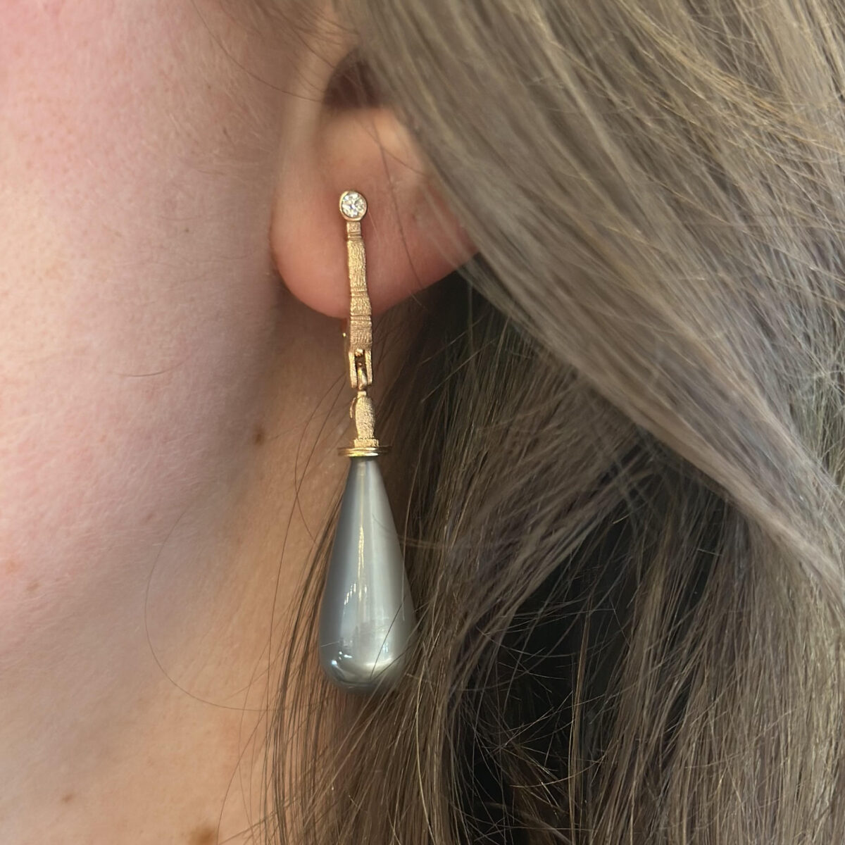 Rose Gold & Grey Moonstone 'Sticks and Stones' Earrings