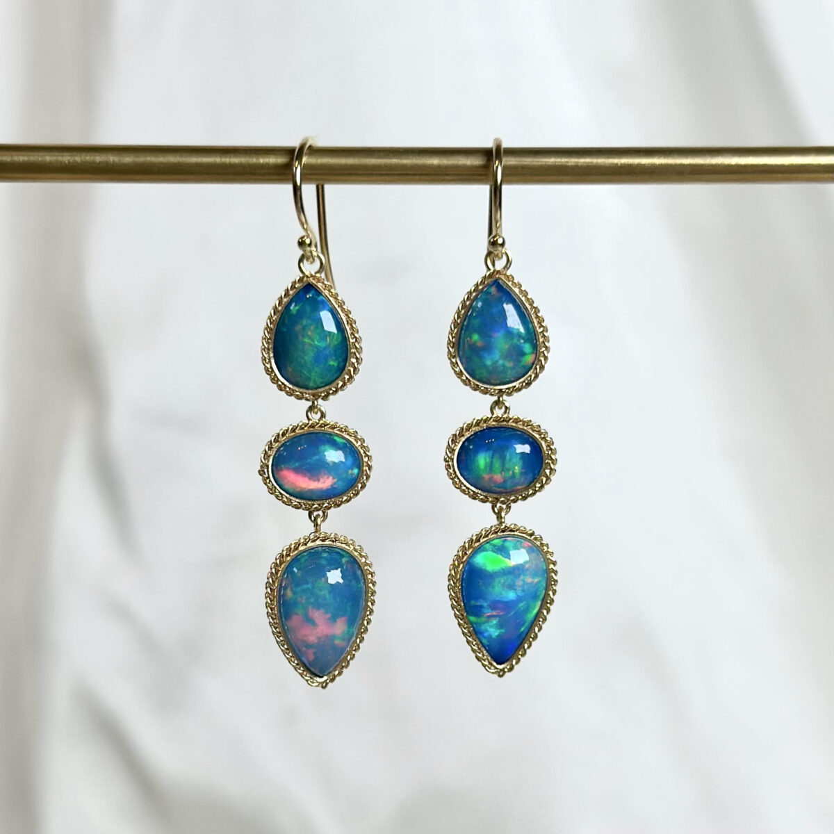 Triple Ethiopian Opal Drop Earrings