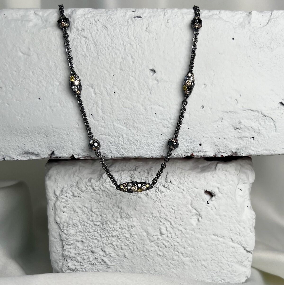 White gold multi color Diamond Pipette Necklace