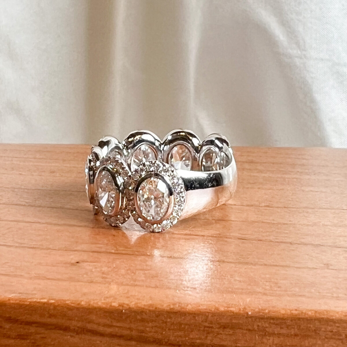 White Gold Oval Diamonds Halo Band