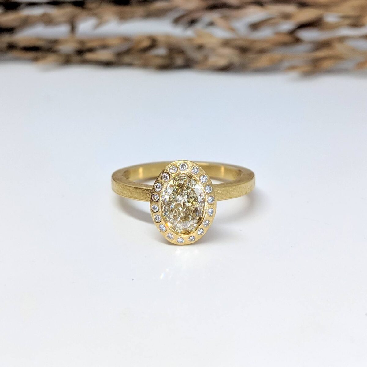 Yellow Gold Oval Diamond Halo Ring