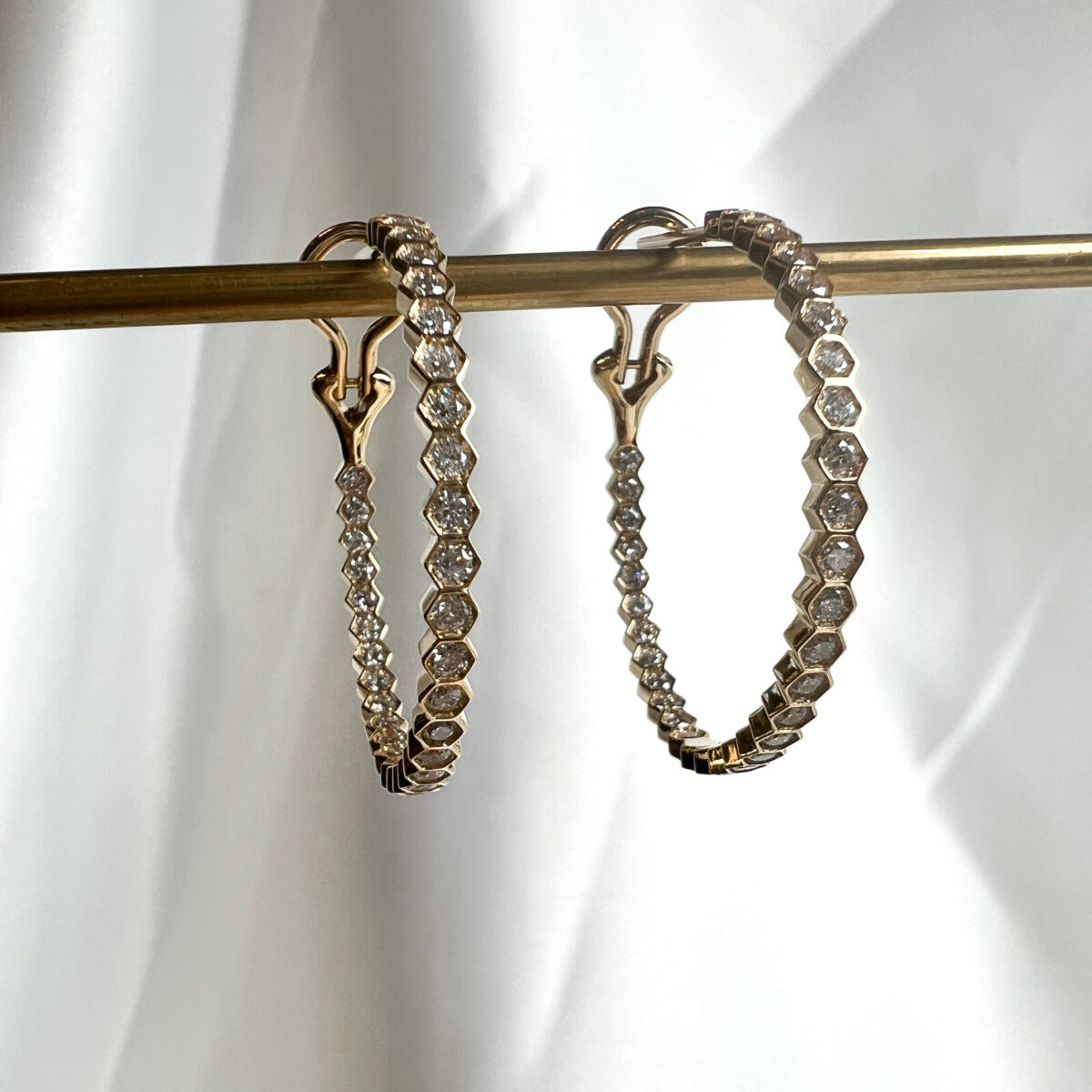 Yellow Gold and Diamond Hex Hoops