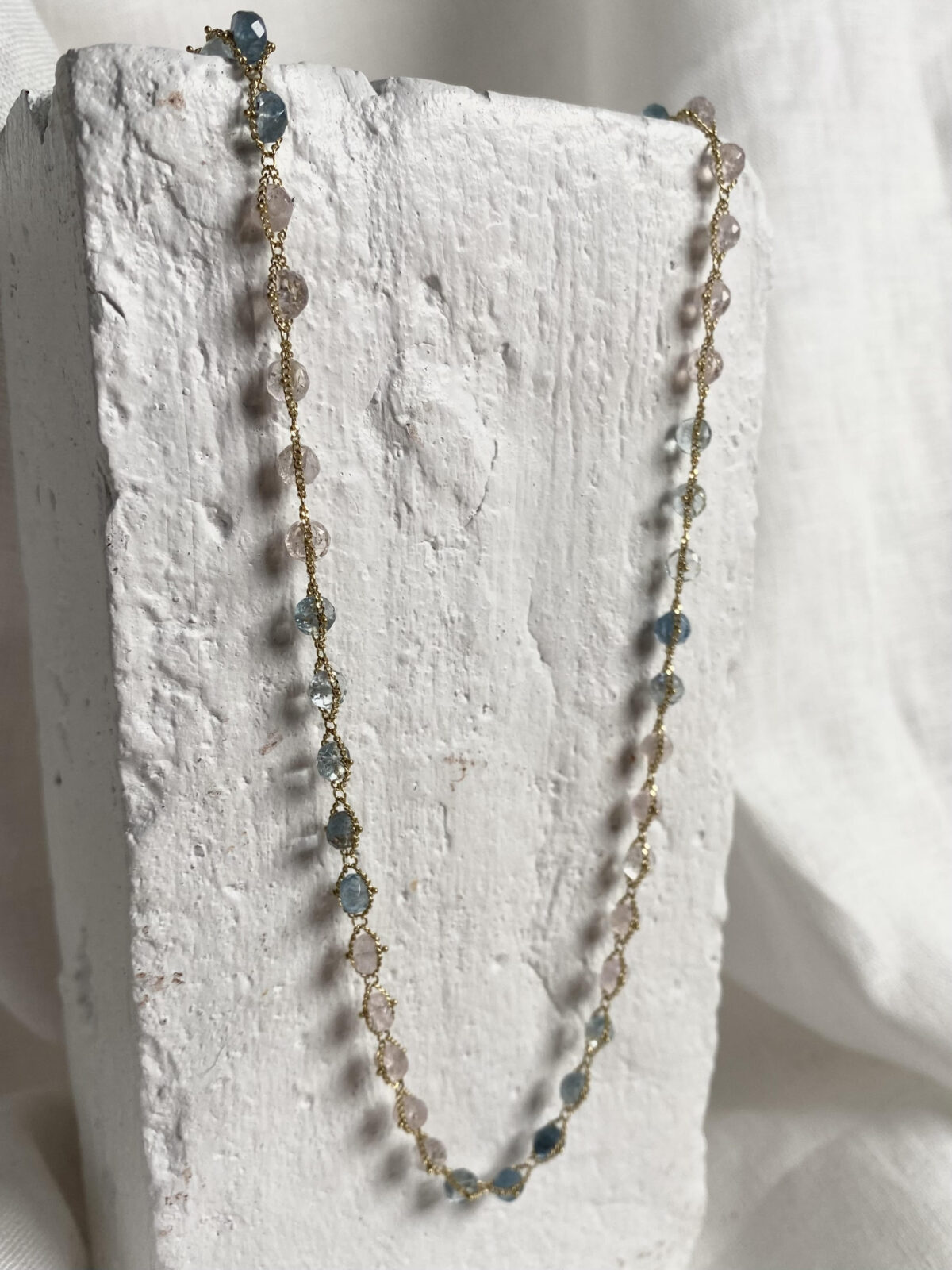 18 karat Yellow Gold, Aquamarine and Morganite Necklace