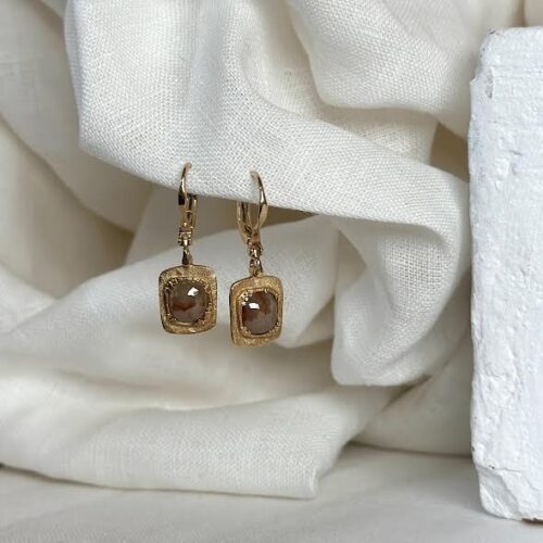 Natural Diamond and Yellow Gold Drop Earrings