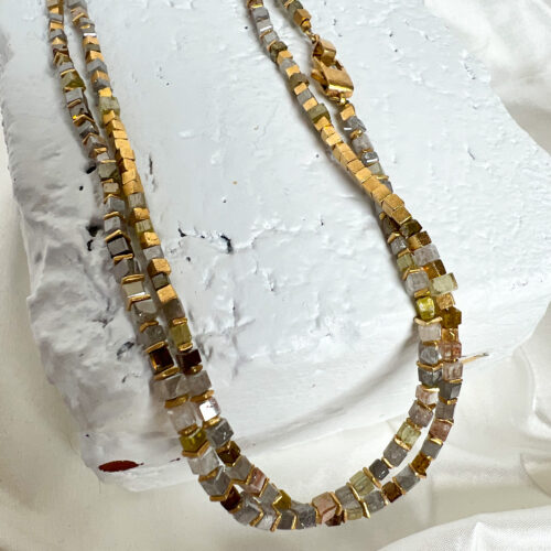 Yellow Gold and Square Gray Diamond Strand