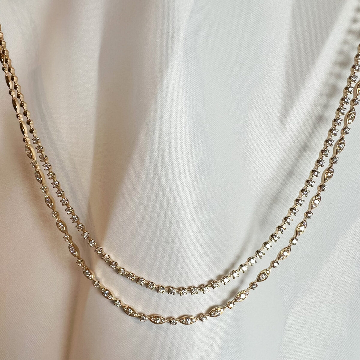 Gold and Diamond Double Line Necklace