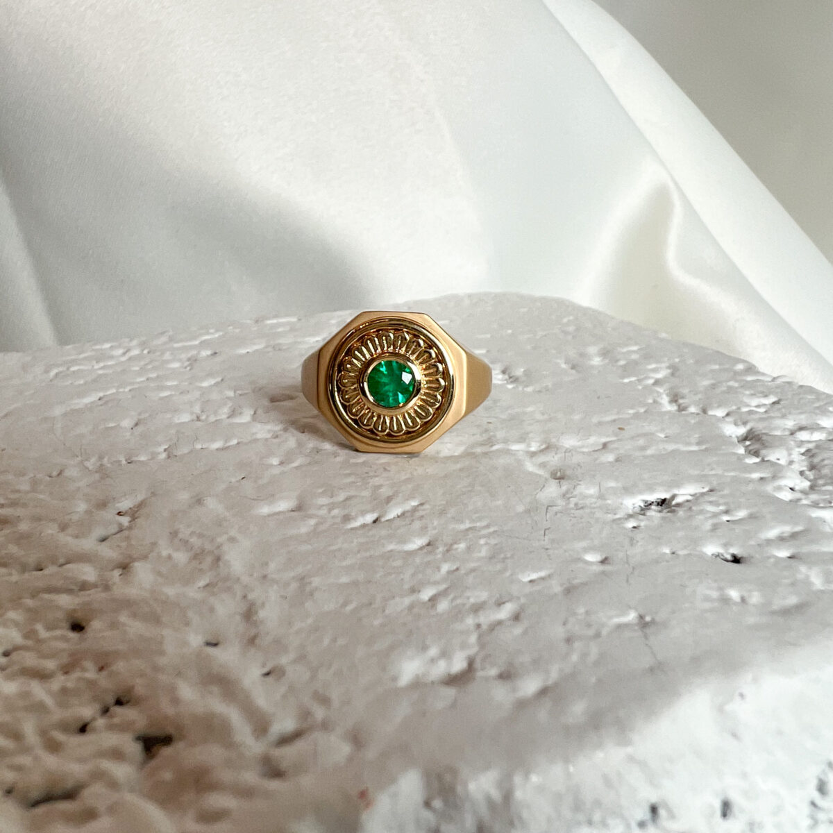 Emerald Mandala Signet Ring