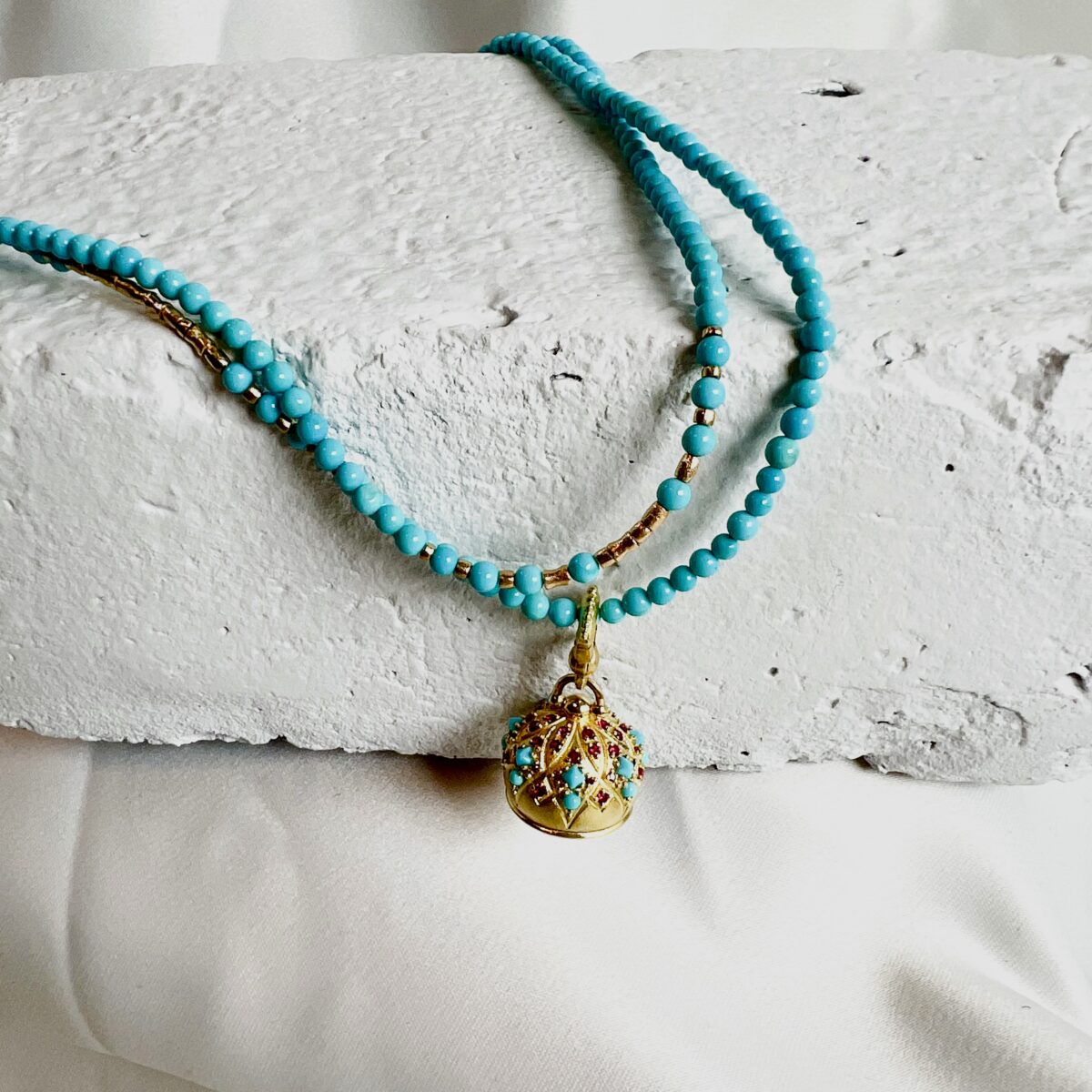 Yellow Gold Ruby Turquoise Meditation Bell #4