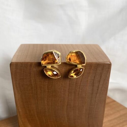 Yellow Gold and Citrine Crystal Stud Earrings