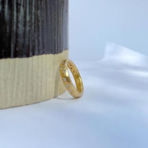 Yellow Gold and Diamond 4mm Satin Band