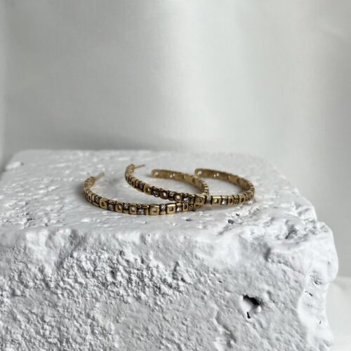 Yellow Gold And Diamond Micro Window Hoop Earrings