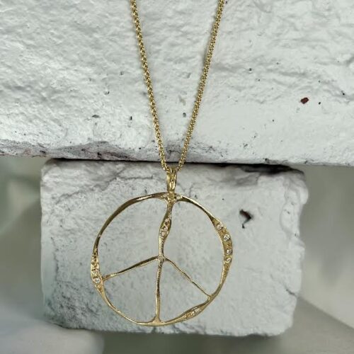 Yellow Gold and Diamond Peace Sign