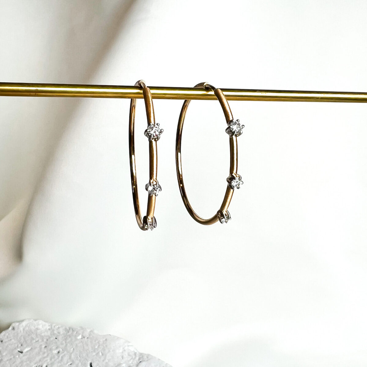 1.5" Diamond and Yellow Gold Hoops