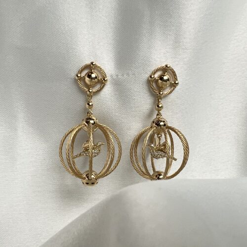 Yellow Gold and Diamond Birdcage Earrings