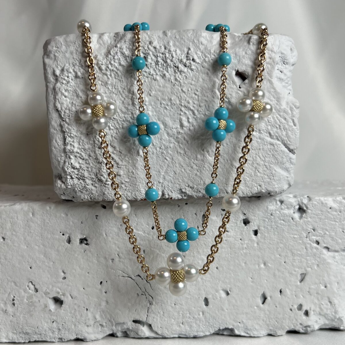 Yellow Gold Turquoise 'Sequence' Necklace