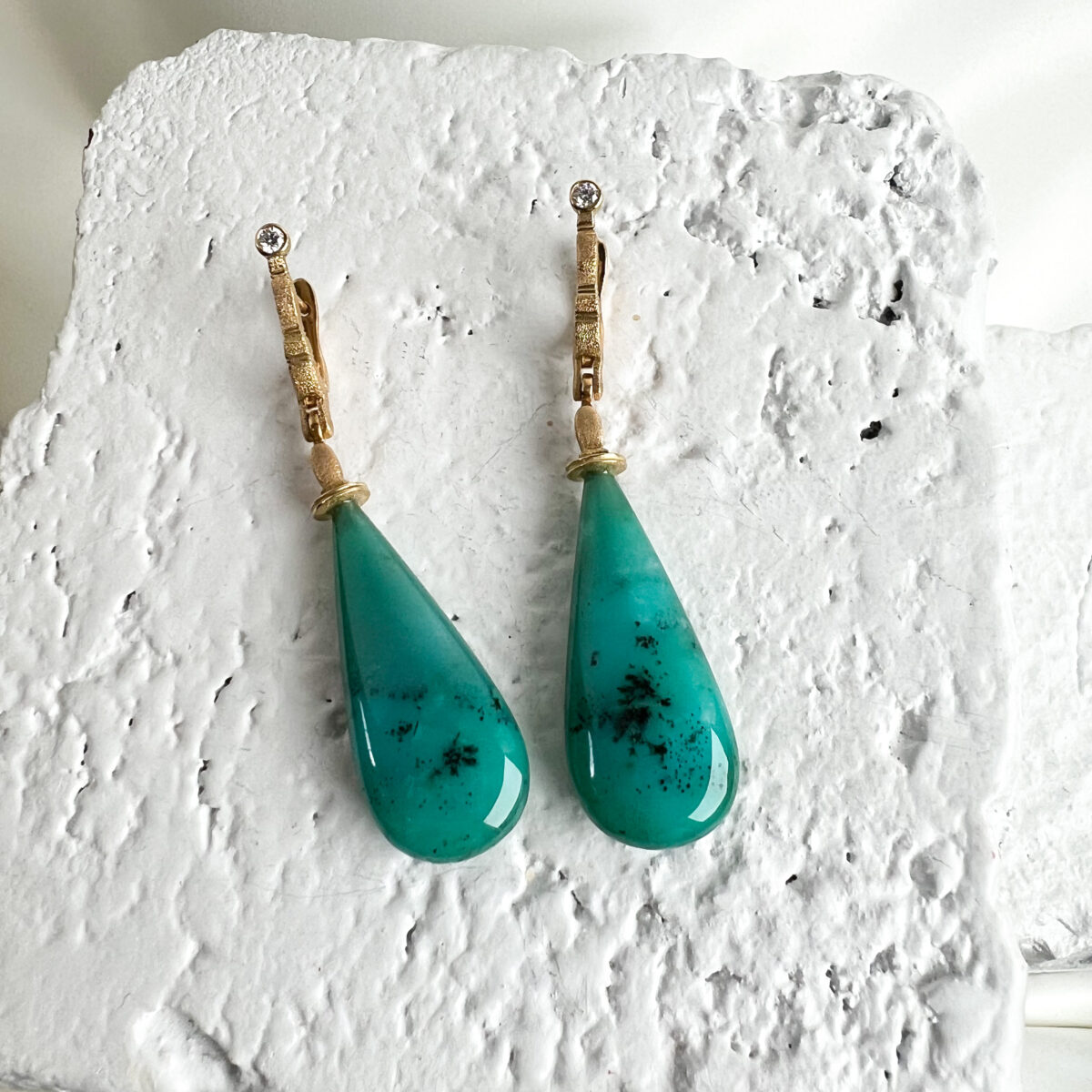 Blue Opal Copper Wood Dangling Earrings