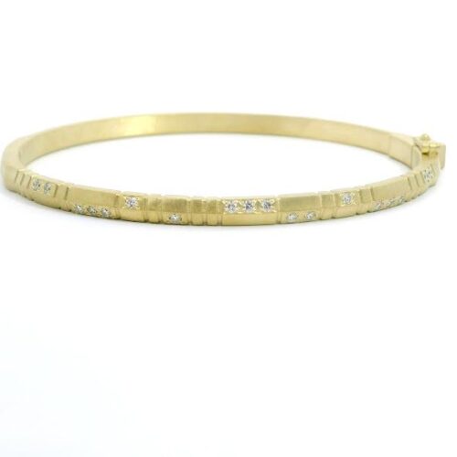 Carved Yellow Gold and Diamond Hinge Bracelet