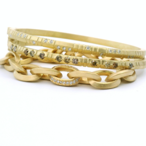 Carved Yellow Gold and Diamond Hinge Bracelet