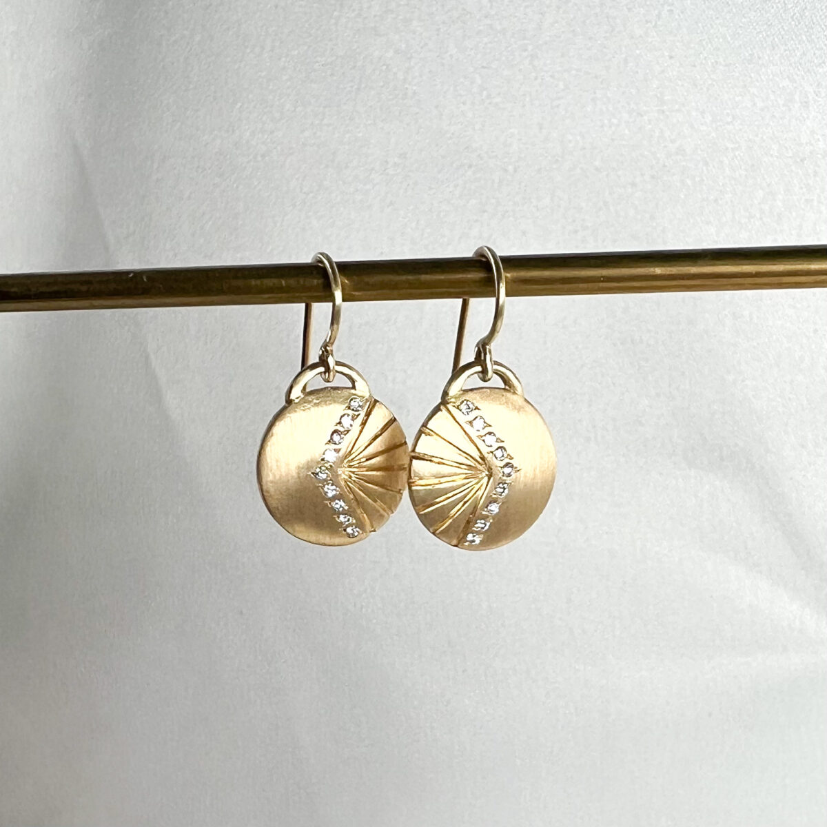 Medium Yellow Gold and Diamond Notched Earrings