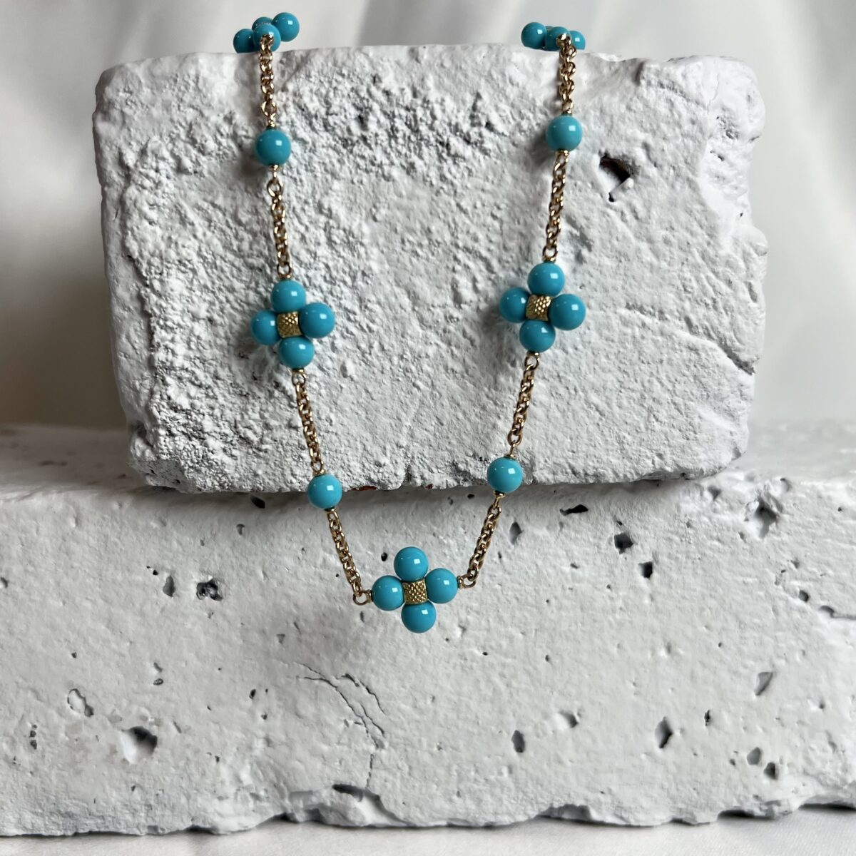 Yellow Gold Turquoise 'Sequence' Necklace