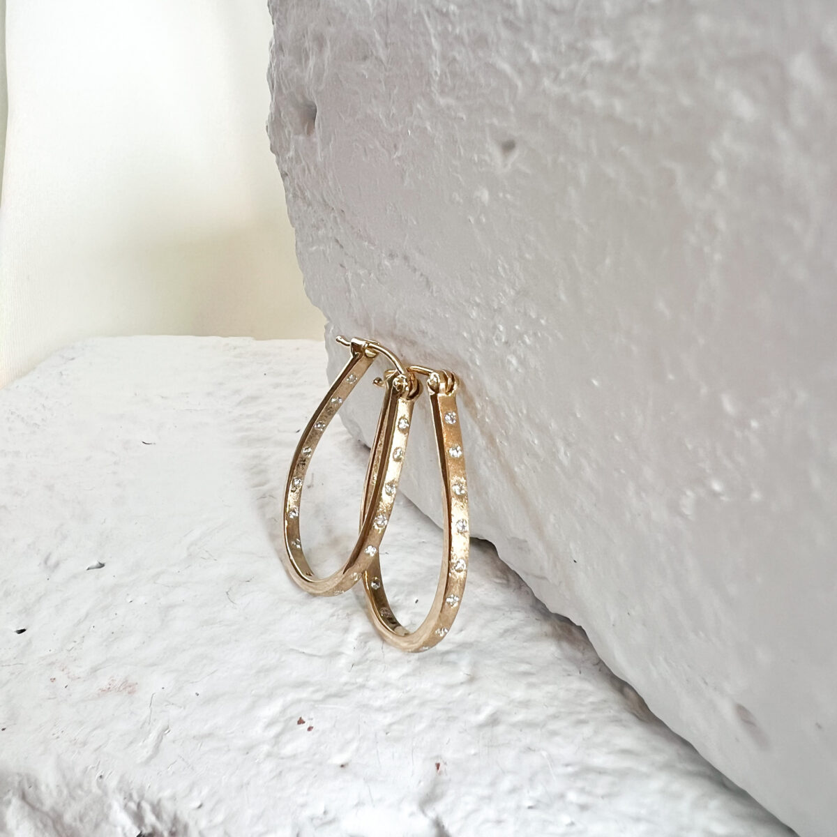 Matte Yellow Gold and Diamond Hoops