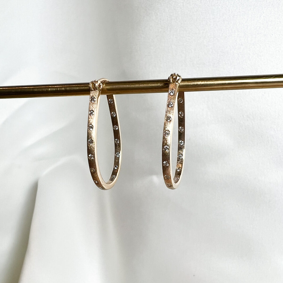 Matte Yellow Gold and Diamond Hoops