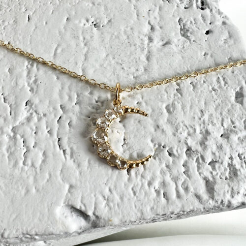 Yellow Gold and Rosecut Diamond Crescent Pendant