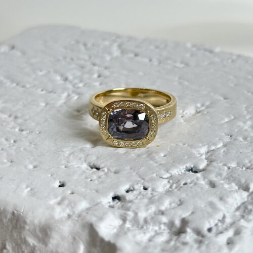 Yellow Gold Gray Spinel and Diamond Ring