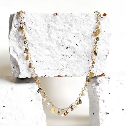 Cognac Diamond and Pearl Briolette Necklace